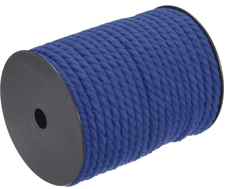 QUARKZMAN Corde en Coton à 3 Brins Torsadée, Corde Tressée Bleue de 40M/47 Yards de Diamètre 8mm pour Suspendu Murale, Suspendu de Plante, Tricot, Nœuds de Macramé