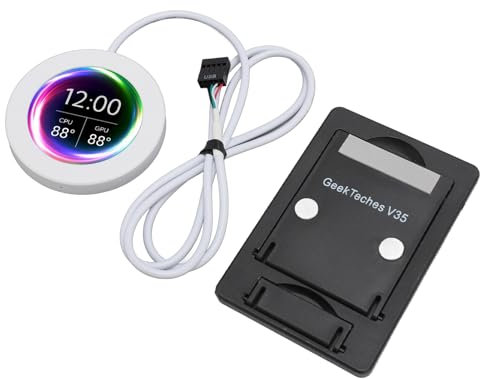 2.1 Inch AIO Computer Temperature Monitor, 480x480 Resolution 2.1 Inch CPU Temperature Monitor Easy Installation LCD Screen 9 Pin USB Interface for PC for (White)