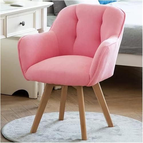 Poltrona girevole in velluto rosa con robuste gambe in legno per piccoli spazi