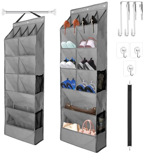 Hysagtek Over Door Shoe Organizer Hanging Shoe Rack with Deep Pockets 10 Shelves Shoe Holder Storage Organiser for Closet Door Shoe Rack Fits Toys Water Bottles Shoes Lanyard Hook & Metal Hooks