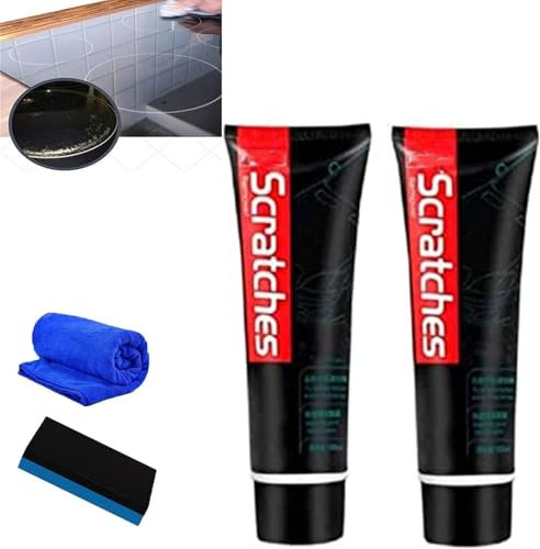 Kratzfreies Kochfeld-Kratzer-Entferner-Polierwachs, 100 ml Kochfeld-Reinigungsset, Mehrzweck-Glaskeramik-Kochfeld, Autolack-Kratzer-Reparatur für Küchengeräte und Autowartung (2)