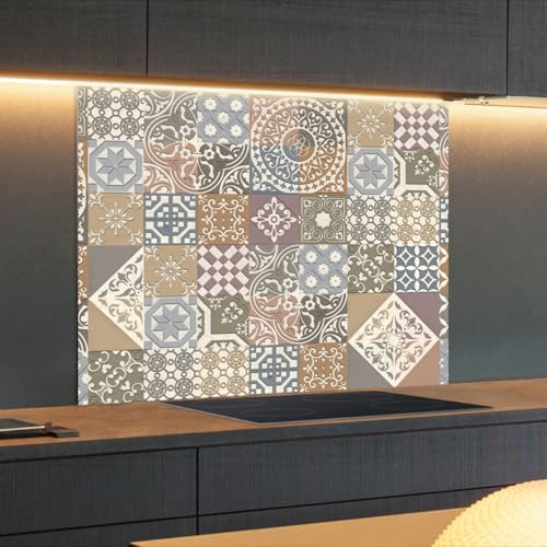 Spritzschutz Küchenrückwand Alu Matt 125 x 50 x 0,3 cm Buntes portugiesisches Mosaik, Küchenwand Wandschutz, Herd Spritzschutz, Rückwand Küche, Pfannenspritzschutz - RUECKWAND24