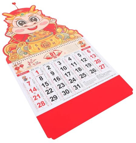 NUOBESTY Hängender Monatskalender 2024 Traditioneller Chinesischer Wandkalender Neujahrskalender Mit Goldfolie Für Den Familiengebrauch