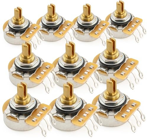 CTS 450G A250K Pots Metric Coarse 18-Spline Brass Short Split Shaft 1/4 Inch 10% Audio Taper Potentiometers for Electric Guitar Bass (Set of 10)