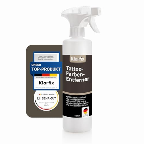 Tattoo-Farben-Entferner 500 ml – Spezialreiniger für Tattoo-Stühle, Arbeitsflächen & Böden – Entfernt Tattoo-Farbe & Inks von Vinyl & Kunstleder – Profi Tattoo Zubehör (1x 500 ml)