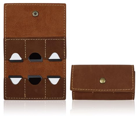 AfitLulu 6 Slots SD Karten Aufbewahrung Faltbares Gaming SD Kartenetui Tragbares Retro Leder Speicherkartenkoffer mit Metall Snap für Reisen und Tägliche Aufbewahrung (Braun)