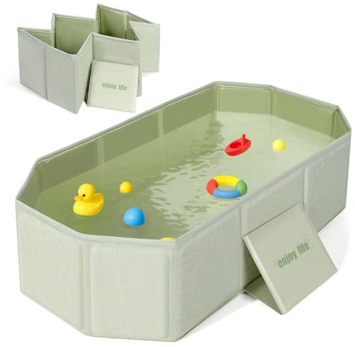 Orzbow Bañera Bebe Plegable, Portatil Bañeras para Bebes con Soporte Triangular, Viaje Bañera de Bebe para Uso Exterior, Para Niños de 0 a 8 Años, Se Pliega Hasta 0,1 m³, Ahorrar Espacio, Verde