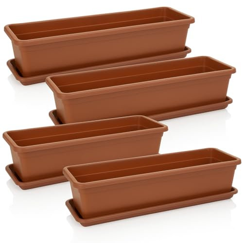 SUSTANIA Lot de 4 jardinières de balcon de 80 cm en terre cuite : transformez votre balcon en une oasis florissante ! Jardinière avec soucoupe