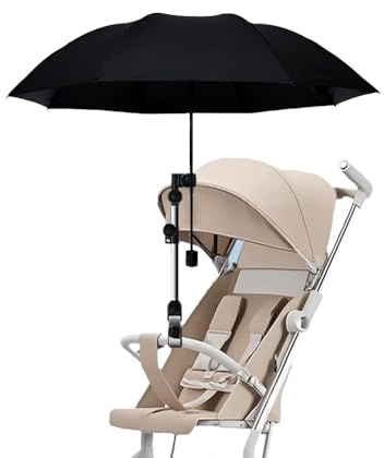 Sonnenschirm Kinderwagen,Universal Sonnenschutz für Kinderwagen & Buggy,UV Schutz 50+ Biegsamer Schirm mit(Schwarz)