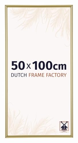 Dutch Frame Factory - Bilderrahmen 50x100 cm Gold - Kunststoff | Antireflex-Acrylglas aus Kunststoff, Wandmontage, Geeignet für Fotos, Poster und Puzzles, Angers, Made in Holland