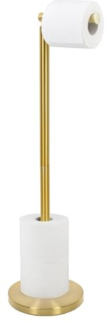 NUXIO LOKIA Toilet Roll Holder - Freestanding Toilet Roll Holder - Toilet Roll Stand with Holder for Replacement Stainless Steel Rolls in Gold
