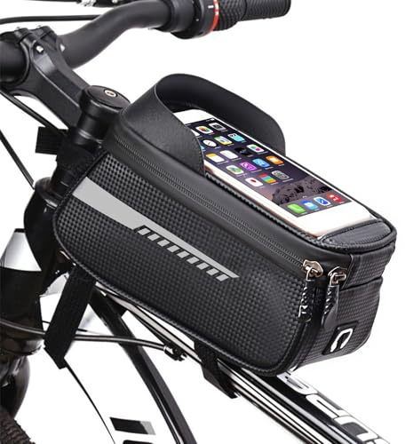 Fahrradtasche Rahmen Wasserdicht Fahrrad Rahmentasche mit TPU Sensitivem | Touchscreen Oberrohrtasche Fahrrad mit Sonnenblende für Smartphones bis zu 6,5 Zoll Fahrrad Zubehör für Montainbikes Rennrad