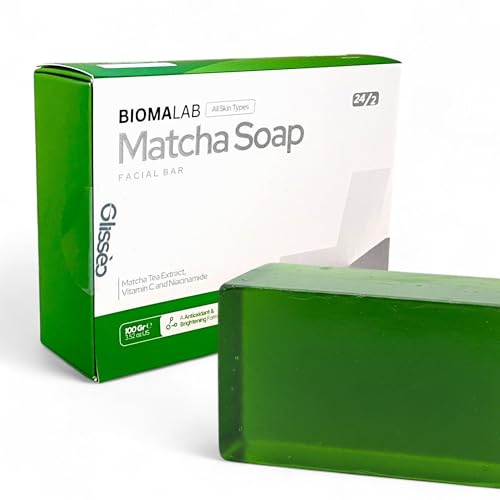 Biomalab Matcha Gesichtsseife – mit Vitamin C & Niacinamid – Für klare, strahlende Haut – Vegane Pflege für alle Hauttypen – 100g