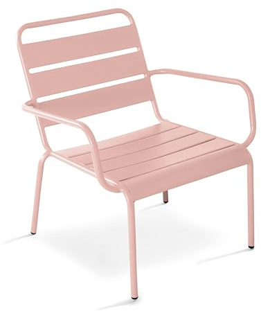 Oviala Fauteuil de Jardin Bas Relax Acier Rose poudré - Palavas