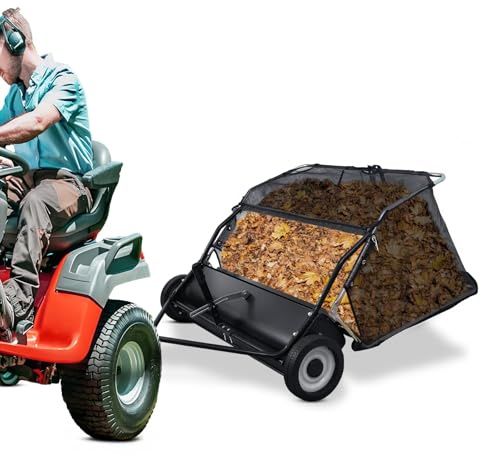 44-Inch Lawn Sweeper Tow Behind, Adjustable Height Large Capacity Leaf Collector, Heavy Duty Quick Sweep Yard Sweeper with Dumping Rubber Wheels,Tow Behind Dethatcher,Leaf Catcher for Yard (Black)