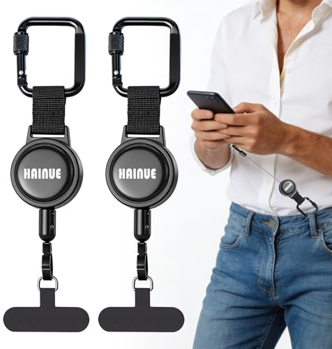2PCS Correa Retráctil para Teléfono Móvil,Llavero Extensible con Gancho Metálico Bloqueable y Pestaña Giratoria 360° Metal,Cordón Extensible con cuerda de acero extensible de 60 cm para Móvil Ideal