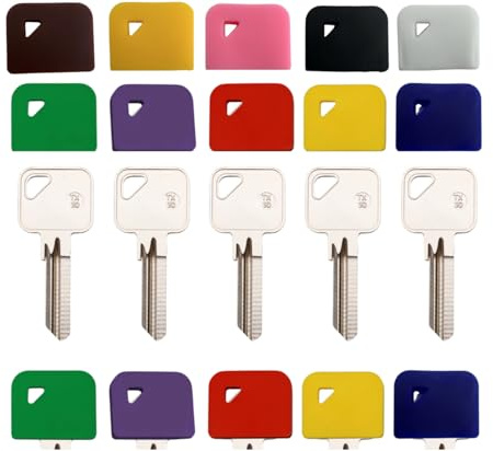 ROKEL Square Key Covers Caps – 10 Pcs Coloured Silicone Key Caps (25–30mm), Large Key Covers Yale & House Door Keys, Flexible Key Identifiers, Key Toppers & Colour Coded Key Organiser (Square X 10)