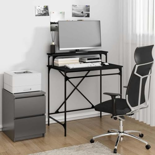 Kaloriko Schreibtisch aus Holzwerkstoff und Eisen Schwarz 80x50x90 cm mit Monitor Ablage Stabiler PC Arbeitsplatz Gaming Büro Sekretär Laptop Tisch für Home Office und Arbeitszimmer