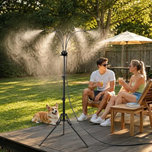 Brumisateur Terrasse,Système de brumisation extérieur réglable | Brumisateur sur Pied pour Terrasse, Jardin,Brumisateur Portable (Noir)