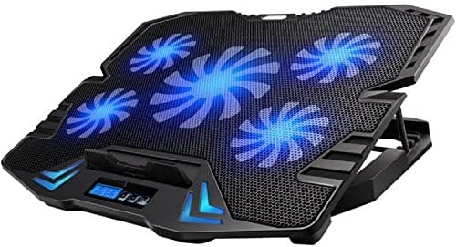 Ewent EW1259 Supporto Sistema di Raffreddamento per Notebook, MacBook 15.6 / 17 pollici con 5 Ventole Silenziose e con velocità regolabile e Luce LED, 30 x 37 x 3,8 cm