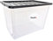 Plastix 75L 75 LITRE Clear Plastic Storage Box With Black Lid Home Office Stackable UK Made