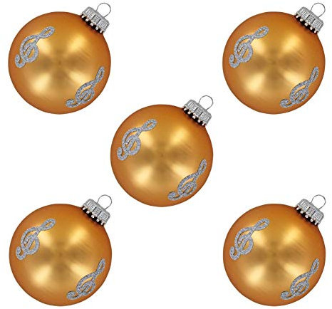 mugesh 5er-Set Weihnachtskugeln Violinschlüssel Gold