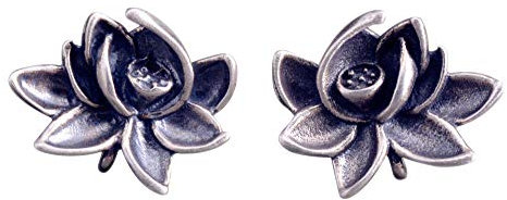 NicoWerk Damen Silber Ohrstecker Lotus aus 925 Sterling Silber Blume Blüte Vintage Geschwärzt Ethno SOS314