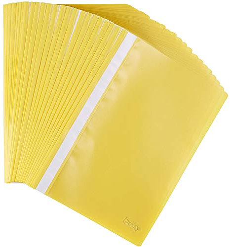 Indigo® A4 Project Folders – Yellow Report Files with Clear Front & 2-Prong Fastener, 30-Sheet Capacity (Pack of 25)