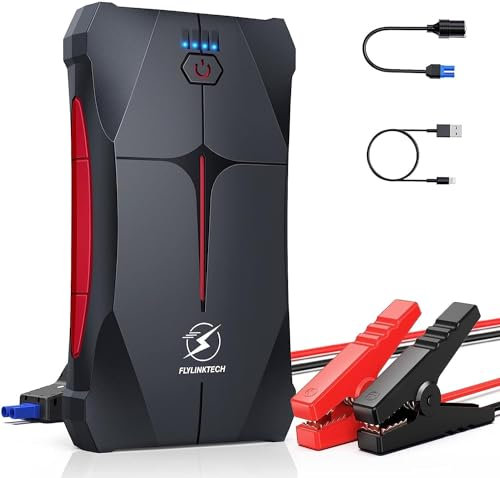 FLYLINKTECH Booster Batterie 4000A 13200mAh 12V Démarreur Batterie Voiture Supersafe(Jusqu'à 8,0L Essence 6,5L Diesel) Jump Starter avec Lampe LED, Pince Sécurité Intelligentes, Allume-Cigare EC5