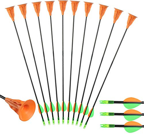 Huntingdoor Archery Suction Cup Arrows Fiberglass Fletched Vanes with Safe Fixed Suction Cup for Kids Youth Beginner for Target Practice Game (10 pcs)
