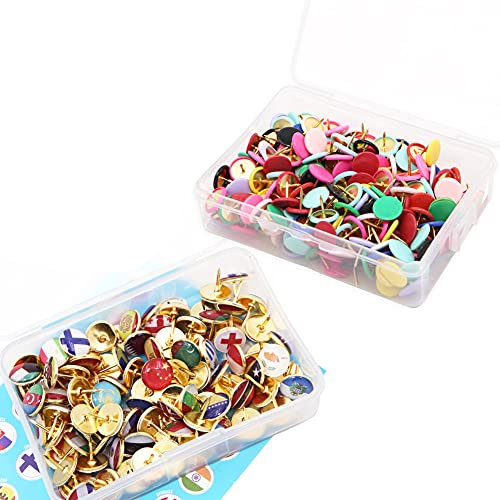 100 Pcs National Flag Push Pins and 300 Pcs Colored Thumb Tacks Round Head Thumbtack Steel Point Decorative Tacks for Corkboards Map Posters Photos Calendar Bulletin Board Craft Pins