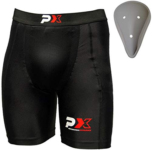 PX Tiefschutz mit Kompressionshose Herren Kompression Short Hose Tiefschützer kurz Kampfsport MMA Kickboxen Thaiboxen Muay Thai Boxen Hockey Compression
