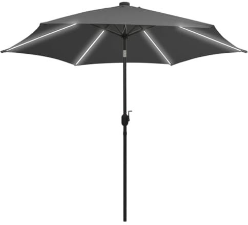 vidaXL Ombrellone con Luci a LED e Palo in Alluminio Parasole Protezione per Il Sole Telo Protettivo Tenda Accessori da Esterni 300 cm Antracite