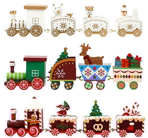 Toddmomy 3 Stück Weihnachtszug Kleiner Holz Zug Vintage verbunden Zug Spielzeugeisenbahn Miniatur Weihnachtsfigur Tisch Fenster Dekoration Christmas Ornament für Kinder Gechenke