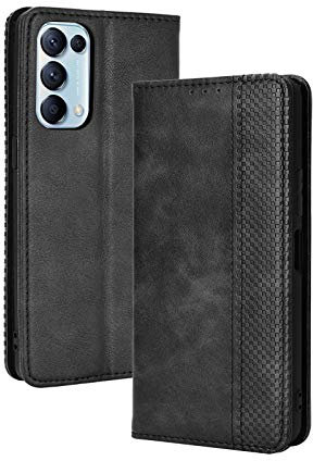 LEYAN Leder Folio Hülle für Oppo Find X3 Lite, Lederhülle Brieftasche Mit Kartensteckplätzen, Premium Flip PU/TPU Handyhülle Schutzhülle Case Cover mit Ständer Funktion (Schwarz)