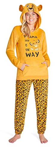 Disney Pigiama Donna Invernale Pile Stitch Minnie Minou Simba Winnie The Pooh (S, Giallo Simba)