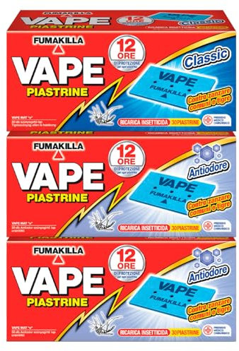 2x Vape Piastrine Ricarica Antiodore da 30 Piastrine + 1x Ricarica Classic da 30 Piastrine ognuna Repellente Antizanzara contro Zanzare Comuni Tigre Presidio Medico Chirurgico - 90 Piastrine