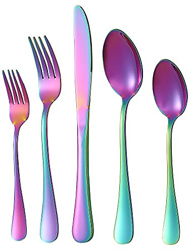 Xingjiake Juego de vajilla de plata negra brillante de 40 piezas, juego de cubiertos de acero inoxidable para cocina casera, restaurante hotel, espejo pulido, apto para lavaplatos …