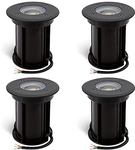 linovum BORU 4 Stück GU10 Bodenstrahler Außen mit LED 6W neutralweiß - 4x Outdoor Bodenlampen mit Kabel 230 Volt schwarz IP67