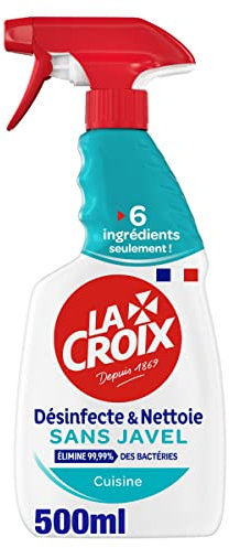 LACROIX- Spray Désinfectant et Nettoyant Cuisine - Efficacité Sans javel et avec 6 ingrédients - Enlève saleté et graisse - Flacon Spray 500 ml