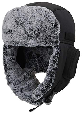 ZffXH Chapeau d'Hiver Homme Noir, Tissu Imperméable Chaud avec Cache-Oreilles, Chapka de Chasse pour l'Hiver, Taille 60, Fourrure Hunter Hat