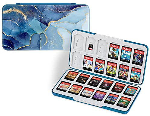 CASEBOT Spiele Aufbewahrung Tasche Schutzhülle für Nintendo Switch/Switch OLED, [Stoßsicher] Hardcase Hülle mit 24 Switch Spiele oder Micro 24 SD Karte, Game Card Box Organizer, Ozean Marmor