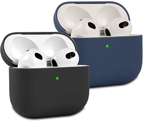 2 Pack KOKOKA Case Cover Compatible with Airpods 3rd Generation 2021, Soft Silicone Skin Case Cover Shock-Absorbing Protective Case for Airpods 3, Front LED Visible, Black/Dark Blue