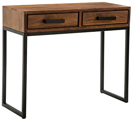 möbelando Konsolentisch Sheesham Massivholz/Metall 90x76x36 cm Flurtisch | Anrichte Wohnzimmertisch Schmal | Design Schreibtisch Modern