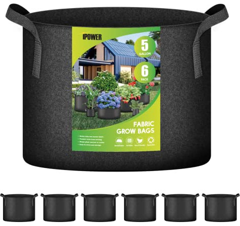 iPower Conteneurs d'aération en Tissu avec poignées en Nylon, pour Planter des légumes, Noir, 18 litres