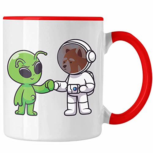 Trendation - Alien Roter Panda Tasse Geschenk Grafik Coole Tasse Geschenkidee Kinder Jugendliche (Rot)