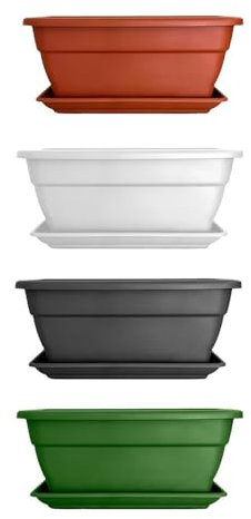 Jardin202 - Jardinera con Plato Incorporado para Plantas y Flores | Rectangular de plástico | Agujeros para Drenaje incorporados | 50 cm (Verde)