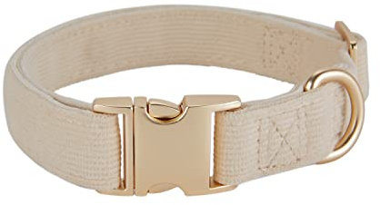 YUDOTE Ultraweiches Hundehalsband natürliche Baumwolle Cord für Mittel Hunde mit empfindlicher Haut,Cremeweiß