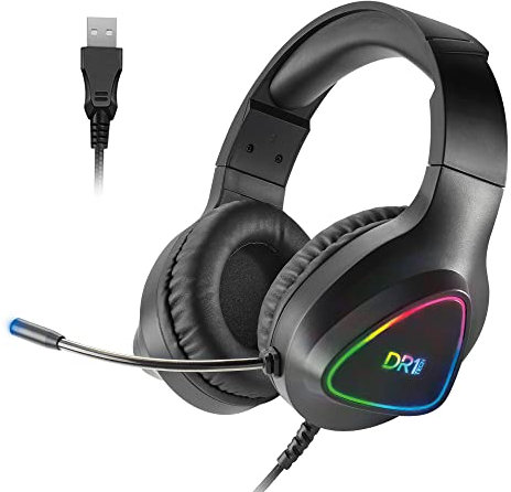 DR1TECH GrayEagle+ Professional Gaming LED RGB Kopfhörer Für PC Mit USB Kabel Und Mikrofon - 7.1 Surround Sound New GEN - 50mm Over Ear Kopfhörer Treiber (Full Immersion)