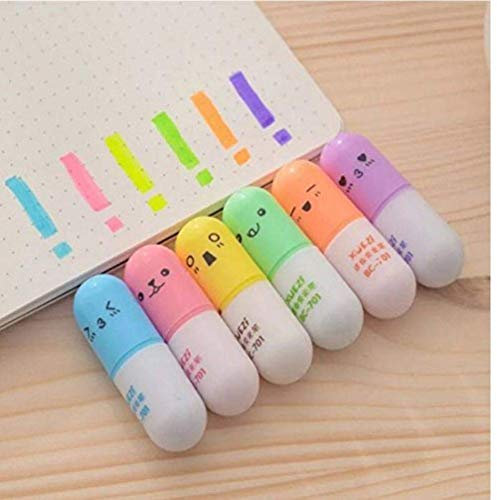 Wudaizhi 6 Pcs/Set Mini Pille -Form Highlighter Stifte Zum Schreiben Niedlicher Gesicht Graffiti Marker Pen Koreaner Schreibbilde Schulleiter